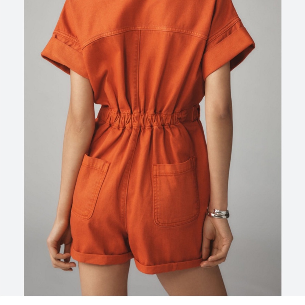 Anthropologie Pilcro Women's Orange Button-Up Belted utility romper Small NEW - Picture 3 of 12
